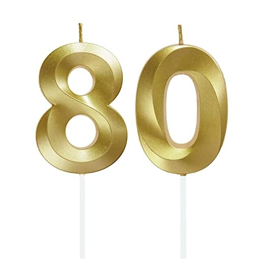Velas de Cumpleaños con Números Velas Cumpleaños Decoracion Tartas Cumpleaños Toppers de Pastel Decorativo,para Fiesta de Cumpleaños Boda Aniversario Celebración Oro (Número 80)