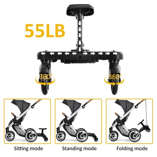 Image of 2025 New-Universal Stroller Board with Detachable Seat, 2in1 Sit and Stand Stroller Glider Board for Most Strollers, Holds Children Up to 55 LBs Stroller Connectors Standing Board