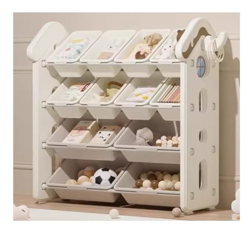BOGAZY Estanteria Juguetes Organizador De Juguetes 4 Niveles con 12 Contenedores Extraíbles, Caja Plástico Almacenamiento Alta Capacidad para Sala Juegos, Dormitorio Y Estar Dormitorio Mueble(White)