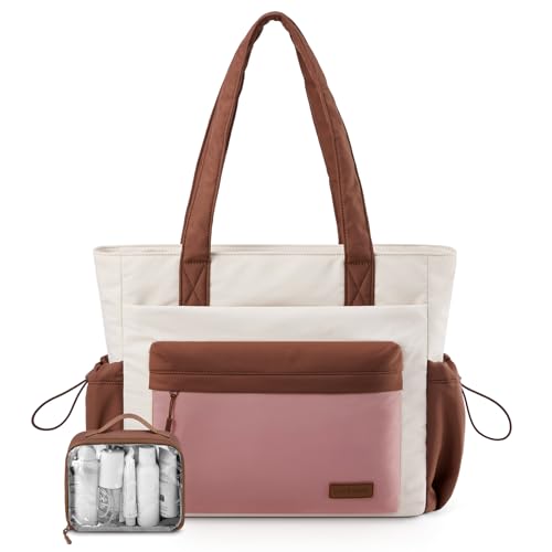 Image of LOVEVOOK Tote Bag for Women, 15.6 inch Laptop Work Bag with Cup Holder | 15.6 inch Padded Laptop Compartment Lightweight Puffer Design Multiple Organized Pockets Work, Travel & Everyday Ready