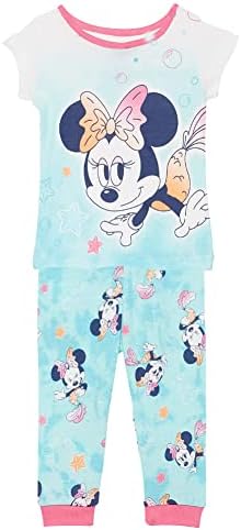 Disney Girls' Minnie Mouse 2-Piece Snug-Fit Cotton Pajamas Set, MERMAID MINNIE, 2T