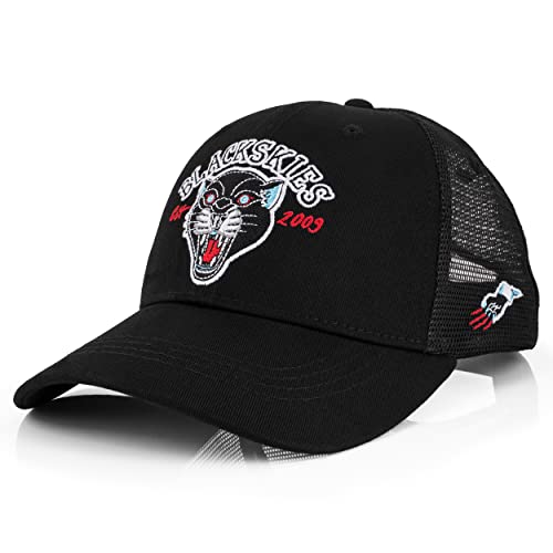 Blackskies® Black Panther Baseball Cap | Herren Damen Schirm Premium Snapback Mütze Wildkatze Kappe Basecap Kappe Tattoo Old School - Schwarz-Blau