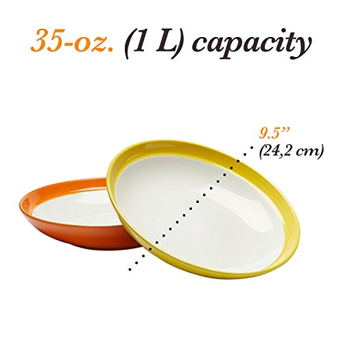 Amethya │ Premium Ceramic Colorful Stoneware – Pasta, Salad Plates │ 9.5" Dishes Set, Scratch Resistant, Microwave, Oven, And Dishwasher Safe │ Assorted Colors - Set Of 6 #TOP3