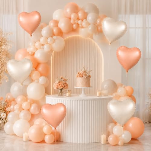 Image of Wanna Party Pastel Heart Shaped Foil Balloons Set of 10, Blush Pink and Cream Heart Balloons for Birthday, Baby Shower, Anniversary, Wedding & Party Decoration