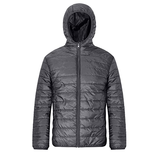 Doudoune à capuche homme gris M veste chaude rembourrée coton poche zippée