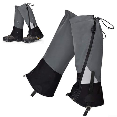 Fundas impermeables para botas de senderismo, raquetas de nieve y camping, 1 par de protectores de zapatos Oxford de nailon gris con revestimiento, correa ajustable en el empeine, 42.(L)