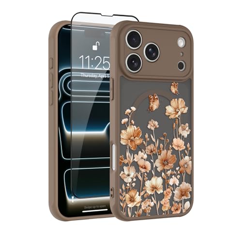 OOK Magnetic Case for iPhone 17 Pro Max 6.9inch, Brown Floral Butterfly