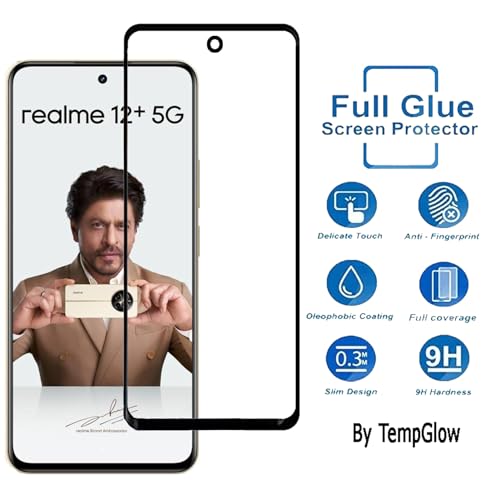 Image of Screen Protector for Realme 12 Plus 5G | Realme Narzo 70 Pro (Black) Tempered Glass Edge-to-Edge 6D Screen Guard With Installation Kit