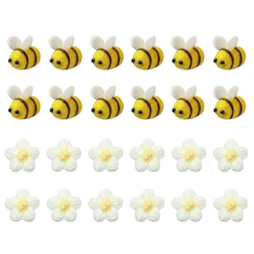 CATZUM 24 Stück Filzen Mini Biene Blumen, Kleine Bienen Deko, Deko Bienen Filzbienen für DIY Handwerk Shop Kleidung Dekorationen