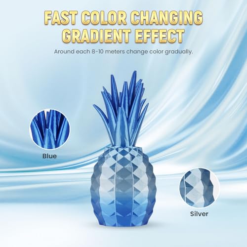 Image of FLASHFORGE Silk PLA Gradient Silver to Blue Filament, Silk Multicolored Color Change 3D Printing Filament, Silver Blue Shiny Fast Color-Changing Each 8M Gradually, Silky Texture Ultra-High Glossiness