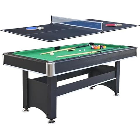 2 in 1 Pool and Table Tennis Multi Game Table, 6-Foot Modern Billiards Table with Conversion Top of Table Tennis Includes Cues, Paddles and Balls (Blackish Green) Cover