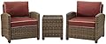 Crosley Furniture Bradenton 3-Piece Outdoor Chair and Side Table Set, Wicker Patio Conversation Sets, Brown with Sangria Cushions