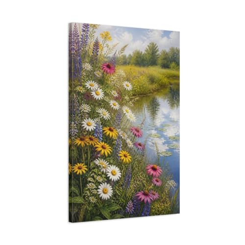 Toile fleurs sauvages colorées anti-reflet pour grand salon lumineux