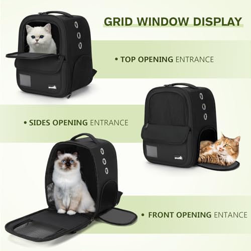 pecute Haustier Rucksack 6kg, Tragbare und Faltbare Katzentasche, Atmungsaktive und Leichte Hundetasche, Wasserdichtes Oxford-Tuch, für Reisen, Wandern,Schwarz