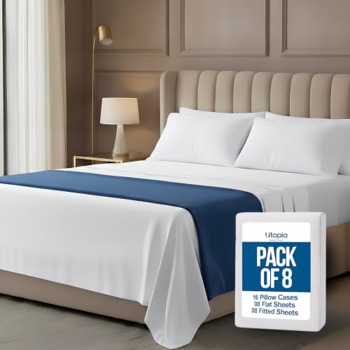 Image of 10-Pack King Size Hotel Sheet Set, Soft Brushed Microfiber Commercial Sheets, Resort Quality Bedding, Deep Pocket, Shrink & Fade Resistant, Easy Care, White