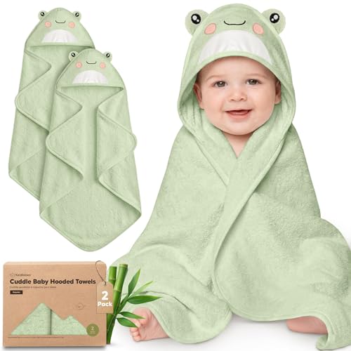 Image of KeaBabies Hooded Baby Towel for Newborn, Baby Bath Towels 2pk (Frog, 35x35)