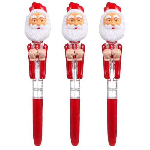 OFFSCH クリスマスボールペン3本:LEDサンタクロースパンチングペン - ホリデーパーティーの記念品やお菓子袋の詰め物に最適なクリエイティブなフィジェット文具おもちゃ