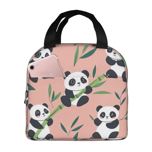 Image of Mexpekil Lunch Bag for Travel Work Picnic, Cute Panda and Bamboo Reusable Bento Box Lunch Tote Bag, Handbags Case High Capacity for Kids and Adults