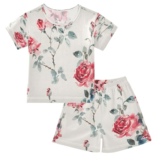 senya Short Sleeve Pajamas Sets Summer Cotton Sleepwear Watercolour Rose