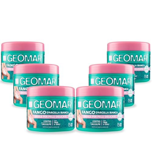 GEOMAR | Barro de Arcilla Blanca, Contra los Inestetismos de la Celulitis, Para Pieles Delicadas, 95% de Origen Natural con Trío de Sales (Sal Marina, Epsom y del Mar Muerto), Made in Italy, 6 x 600 g