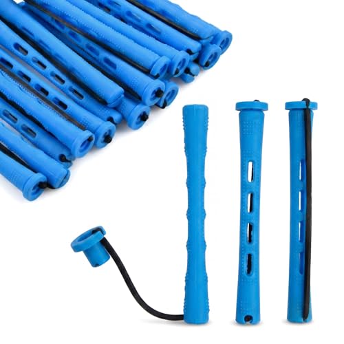 Merzio 60 Pcs Perm Rods Set Small Hair Rollers for Short Hair Heatless Hair Curlers for Natural Hair Styling Home Perm Kit for Women and Men (Blue 0.35 Inch)