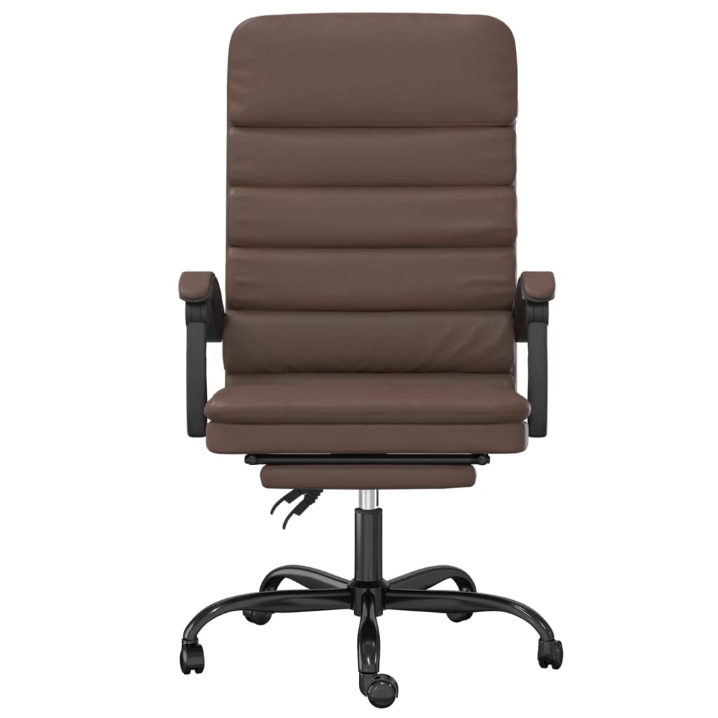 Silla de oficina con función de masaje y respaldo ajustable de piel sintética marrón, silla giratoria con reposabrazos y ruedas, silla de trabajo ergonómica para oficina en casa y oficina