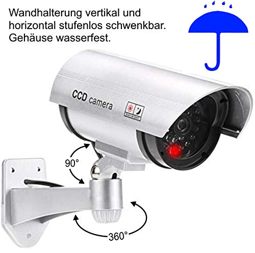 O&W Security Kamera-Attrappe, Dummykamera Überwachungskamera Fakekamera mit rotem LED Licht täuschend echt für Wand Decke im Innen und Außenbereich – Bild 3