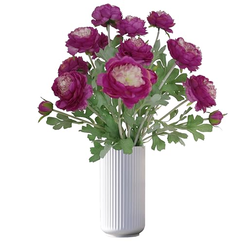 ATFL Ranunculus Artificial Flowers,6 Pcs 3 Flower Heads Faux Ranunculu Flowers with Real Touch Stem,Artificial Ranunculus Flowers Blooming,Silk Ranancolus Bouqurt (6, Purplish red)