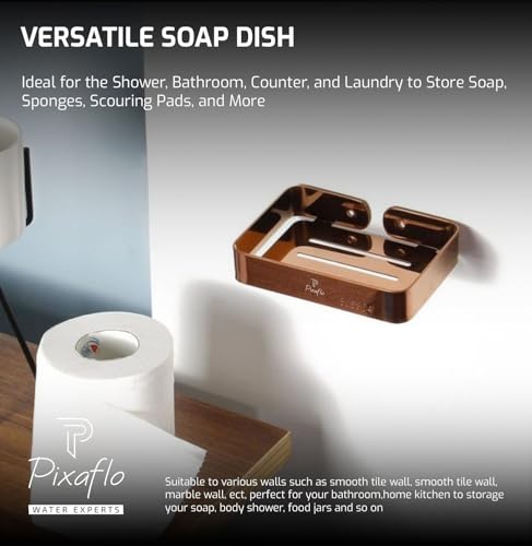Image of Pixaflo Stainless Steel 304 Grade Bathroom Soap Holder /Soap Stand /Soap Dish | Wall-Mounted | Durable | Anti-Rust | Sleek Black Finish | Bathroom Accessories | Rose Gold