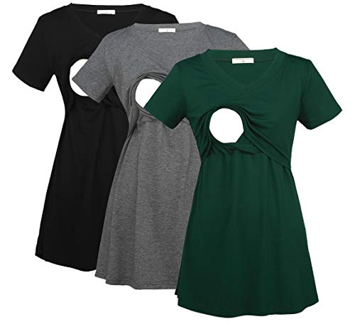 Image of Bearsland Womens 3 Packs V Neck Nursing Tops Maternity Breastfeeding Tee Shirts