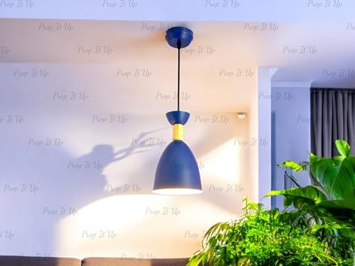 Image of Prop It Up Modern Pendant Light, Blue and Gold Metal Shade, Adjustable Height, Single Light Fixture, Without Bulb