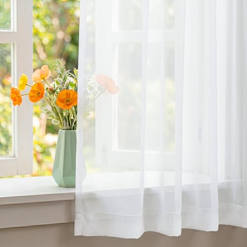 Image of NICETOWN Ivory Sheer Curtains for Bedroom, W42xL63, 2 Panels | Rod Pocket Lightweight Drapes Voile Sheer Air & Breathable Light Filtering Window Treatments for Children Room
