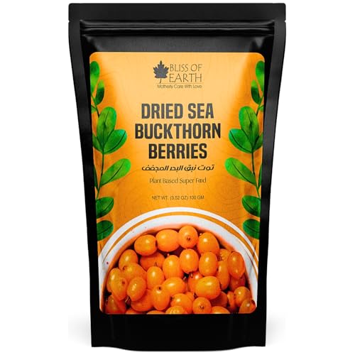 Bliss of Earth Himalayan Sea Buckthorn Berries (100g) | Naturally Sun-Dried Wild Berries | Packed with Omega 3 6 7 & 9 + Vitamins C & E | Supports Immunity Digestion & Metabolism