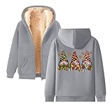 Generisch Sudadera de Navidad para mujer con estampado de manga larga y cremallera gruesa, Gris claro., M