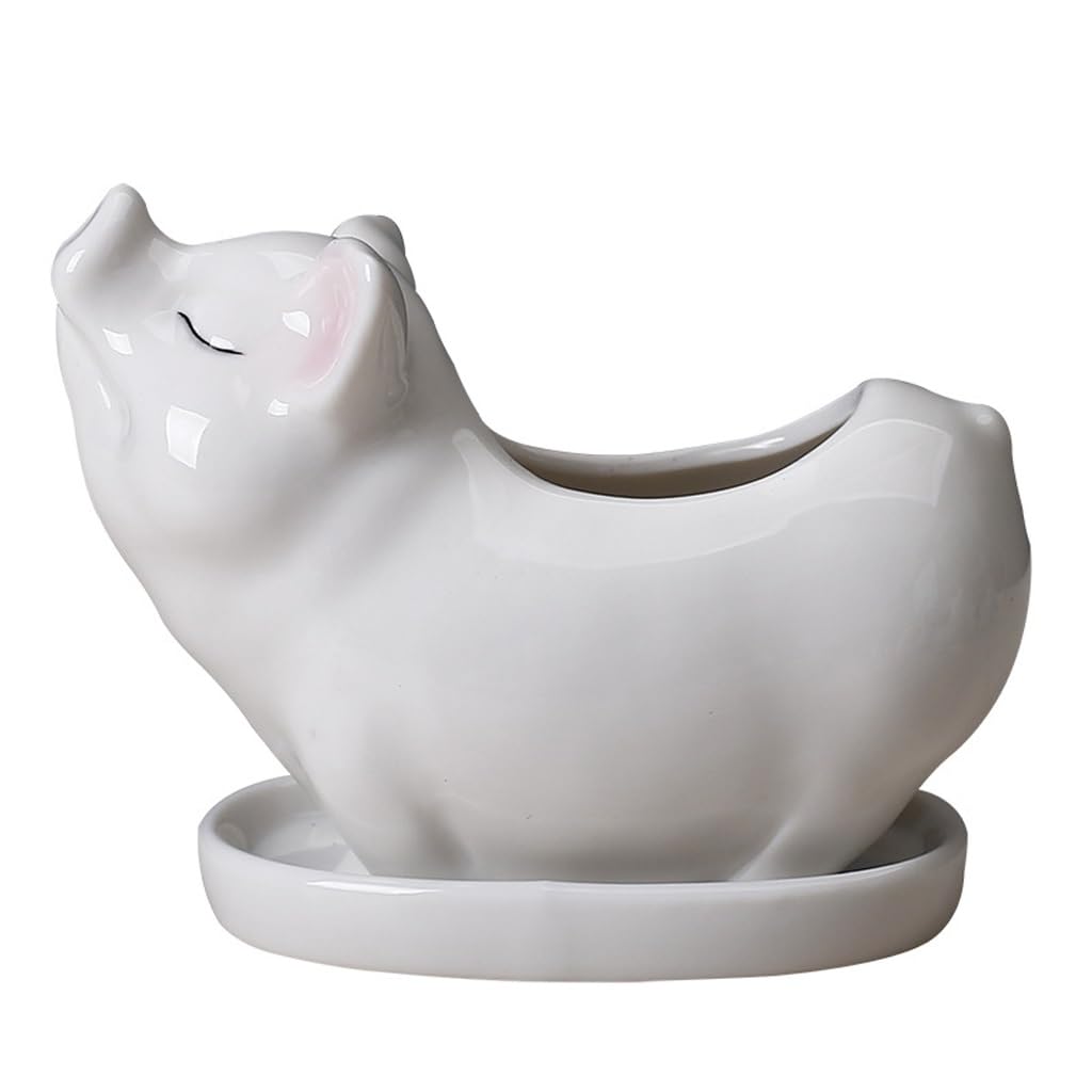 GELASIGE Flower Pots Creative Ceramic Succulent Flower Pots, White Animal Flower Pots, Home Decoration Ornaments Outdoor Flower Pots