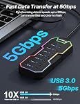 Hub USB 7 Ports, Diviseur USB LED RGB pour Ordinateur Portable Gaming | Hub USB 3.0 avec Interrupteurs LED Individuels pour Mac, PC, Bureau, Clé USB, HDD Mobile