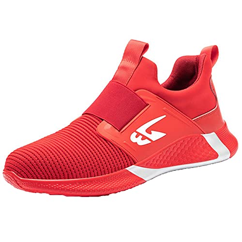 Zapatillas con Puntera De Acero Zapatos De Seguridad para Hombres Y Mujeres Zapatos De Trabajo Transpirables Antideslizantes Ligeros Antigolpes,Rojo,35 EU Cover