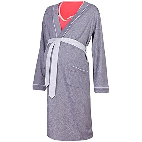 Happy Mama Maternity Gown Robe Nightie for Labour & Birth. Sold Separately 393p (Robe - Graphite, UK 10/12, M) Cover