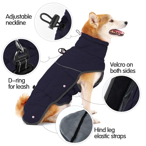 HEYWEAN Hundemantel Winter Wasserdicht Hundejacke mit D-Ring Warm Mantel Hund Fleece Hundepullover Reflektierende Wintermantel für kleine mittlere große Hunde Kleidung Hundejacke Wandern Winterweste
