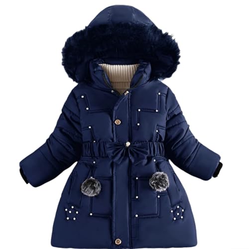 Image of Generisch Girls Winter Coats Faux Fur Hooded Fleece Jackets Outwear, navy, 8-10 Years