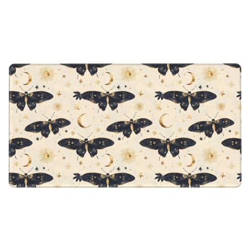 Grand tapis de souris de jeu bleu foncé motif lune et papillon pour clavier