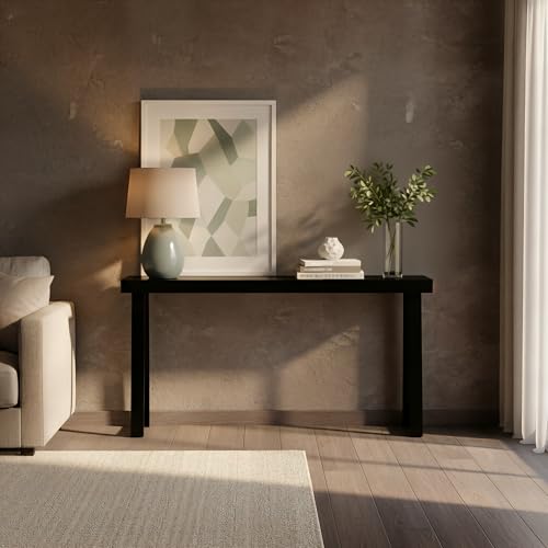 Image of Plank+Beam Modern Solid Wood Console Table, 66 Inch, Sofa Table, Narrow Entryway Table for Hallway, Behind The Couch, Living Room, Foyer, Easy Assembly, Black