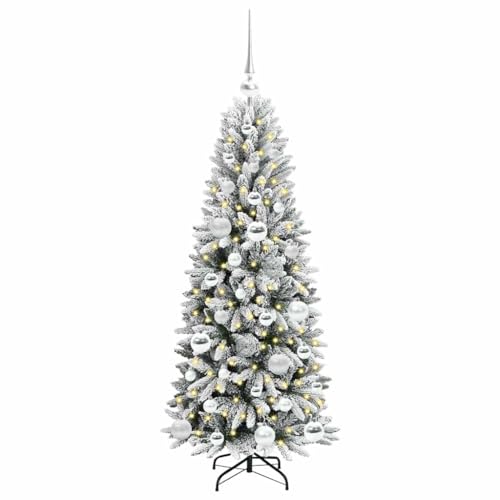Sapin de Noël artificiel blanc 120 cm lumineux avec support pliable et boules