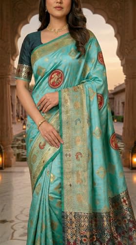 Image of C J Enterprise Women's Pure Soft Silk Saree With Blouse Piece For Wedding (Diamond-Patola)