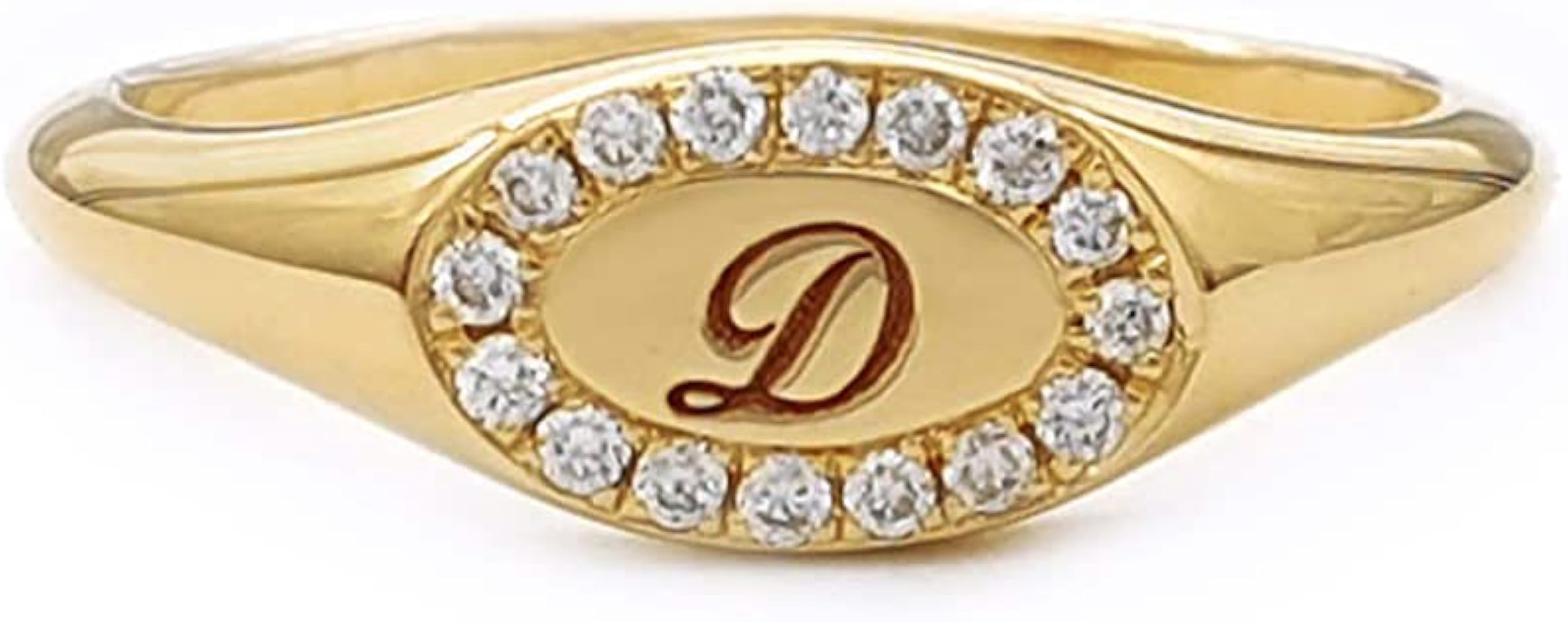 Elegant Jewel Box Oval Diamond Signet Ring in Solid 9k, 14k, 18k Gold, Dainty Signet Ring with 17 Diamonds, Birthday Gift