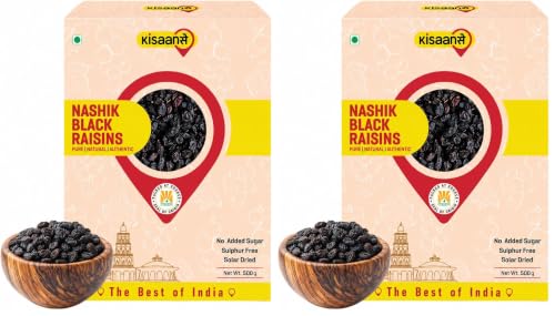 Image of KisaanSay Premium Nashik Seedless Black Raisins 500gm (250gmX2)| No Sulphur & Preservatives Dryfruits | Kali Kishmish /Kismis /Raisins /Berries | Rich in vitamins K, iron| Versatile Snacking (Pack of 2)