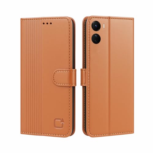 AIBEX ® Shock Proof Flip Compatible for Vivo Y56 5G / Vivo T2x 5G / Vivo Y16 4G Flip Cover Leather Finish | Inside TPU with Card Pockets | Wallet Stand | Complete Protection Flip Case - Brown