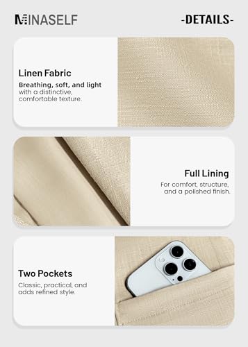 Image of Mina Self 2026 Summer Women's Linen Blazer Jacket - Lightweight Breathable 3 /4 Stretchy Ruched Sleeve Casual Work with Pocket