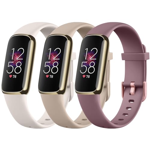 Tobfit 3-in-1 Armband für Fitbit Luxe - Silikon Weich Sportlich Verstellbar Ersatzarmbänder für Damen und Herren (S Starlight/Milchtee/Violett)