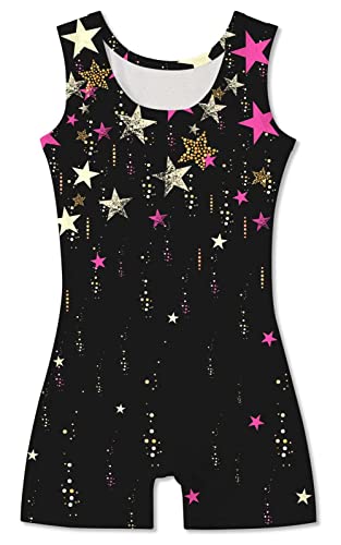 Idgreatim 5T 6T Girls Star Gymnastic Leotard Sparkly Black Starry Biketards Unitard With Short Ballet Dance Dress Athletic Activewear Outfits 5-6T thumb #1